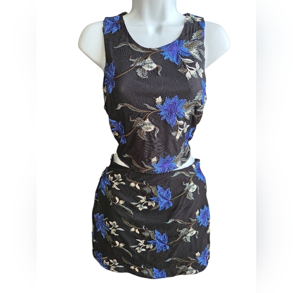 Lulus Dresses & Skirts - Lulu's Botanical Dream Black Floral Print Embroidered Two-Piece Dress Size XS/S